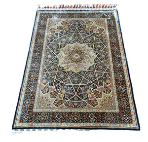 Alfombras de seda azul persa de tamaño pequeño de 90x140cm, tapetes hechos a mano, de diseño turco para oración