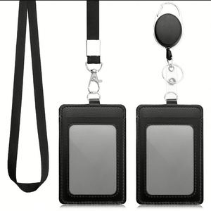 Porte-cartes d'accès en cuir PU avec boucle de traction facile, porte-carte d'identité rétractable avec cordon de suspension pour usage en usine ou au bureau - Product Image 1