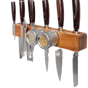 Wooden Magnetic Knife Rack <b>Wall</b> <b>Mounted</b> Kitchen Knife Holder Storage <b>Shelf</b> With Spice Containers - Product Image 1