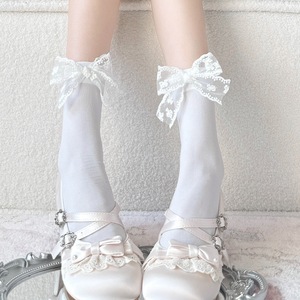 Kadınlar Seksi Dantel Yay Moda Ultra-ince Şeffaf Yaz Japonya Tarzı Içi Boş Örgü Ekip Çorap Harajuku Retro Uzun <span class=keywords><strong>Kawaii</strong></span> Çorap - Product Image 3