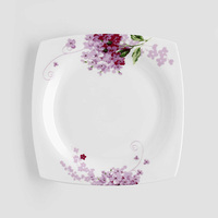 Assiette carrée plate en céramique de porcelaine fine Lilas de 8,2 pouces, style chinois, pour plantes, usage domestique, pour thé, pâtisserie ou dîner