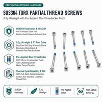 Sekrup SUS304 Torx T7 Ulir Sebagian Baja Tahan Karat Pasif dengan Lapisan Biru Pra-Applikasi, Pengencang Ulir Halus untuk Pendingin Cair