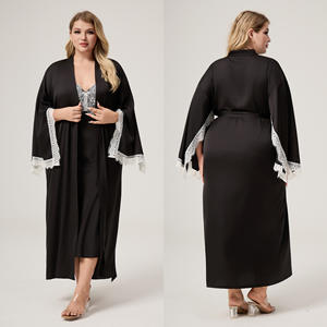 Robe de nuit en satin et mousseline pour femmes, sans manches, avec bordure en dentelle, grande taille, vêtements de maison, confort doux, élégant, vêtements de détente, col en V, taille élastique - Product Image 2