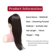 Queue de cheval synthétique lisse et droite de 18 pouces avec cordon de serrage, extensions de cheveux noirs, bruns, blonds pour femmes, résistantes à la chaleur, 140g, 6 pièces