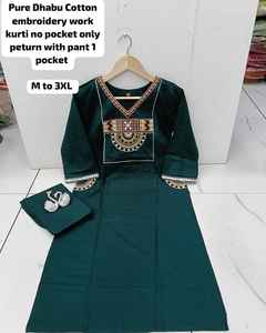 Conjunto de Kurti y Pantalón de Algodón Étnico de Moda para Mujer, Estilo Indio, con Bordado a Mano, para Bodas, Fiestas y Festividades, Venta al por Mayor - Product Image 3