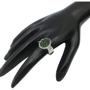 Diamond Oval Halo Wedding <b>Ring</b> 0.56 Cttw Round Cut Natural 925 Sterling Silver Women's - Product Image 3