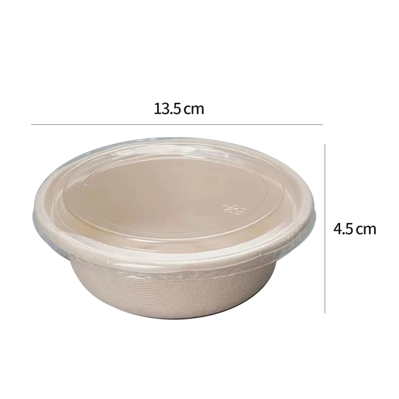 Wholesale 350ml Natural/White Color Biodegradable Plate With Cover Microwavable Kraft Paper Dish