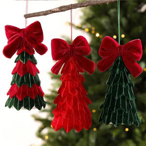 LINGKAI Velvet Christmas <b>Tree</b> <b>Ornaments</b> With Big Bow Soft Fabric Mini <b>Tree</b> Hanging Pendants Xmas <b>Tree</b> Holiday Party Decor - Product Image 4