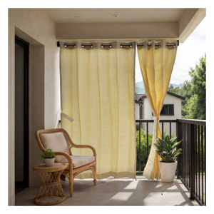 Creamy Bean Eyelet Outdoor Curtains 325 GSM with Soft Warm Neutral Tone and Heavy Light Filtering Fabric for Elegant Balcony - Product Image 1