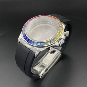 Montre avec boîtier en acier de 39 mm, <span class=keywords><strong>lunette</strong></span> sertie de diamants colorés, chronographe VK63, bracelet en caoutchouc à motif <span class=keywords><strong>bois</strong></span> - Product Image 2