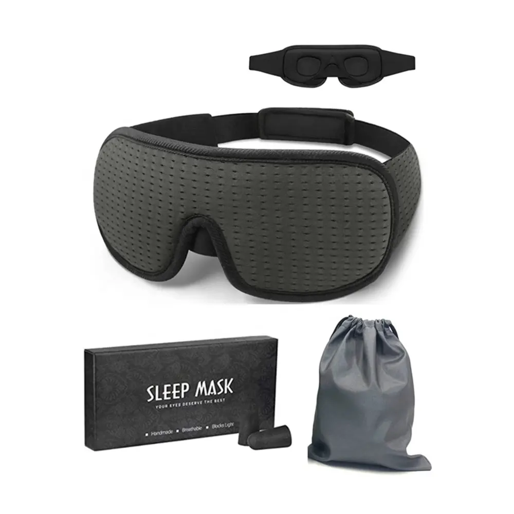 100% Blackout lavable 3D Memory Foam Eye Mask lujo Etiqueta Privada Sleep Eye Cover con almohadilla para la nariz venda de viaje y tapones para los oídos