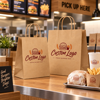 Sacs à hamburger en papier kraft brun personnalisés avec logo imprimé et poignées en corde torsadée pour l'emballage à emporter des restaurants de restauration rapide