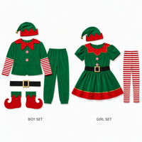 Ensemble de costumes de Noël assortis pour la famille, tenue d'elfe pour adultes et enfants, veste verte avec col festonné, boutons en forme de canne à sucre, chapeau