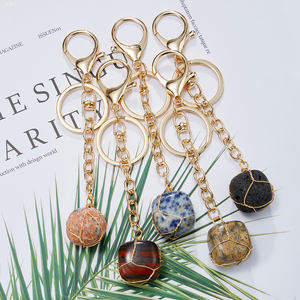 Porte-clés en pierre de naissance, porte-clés en cristal, fil d'or, pierre précieuse naturelle, breloque de porte-monnaie, cadeau décoratif de voiture - Product Image 3