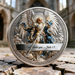 Pièce de monnaie commémorative religieuse 3D Saint Michel Archange, Victoria Supra Malum Jude 1:9, pour collection, vente en gros - Product Image 3