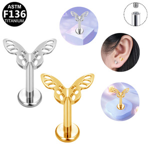 <b>Titanium</b> Earrings Butterfly Mushroom Flower <b>Studs</b> ASTM F136 <b>Titanium</b> For Ear Piercing Jewelry Unisex Daily Wear - Product Image 3