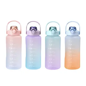 High Quality Leak Proof 2l Water Bottle Gradient Color Lager Capacity Cute Water Bottle 2l Water Bottle With Straw