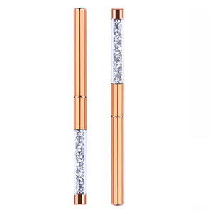 Pinceau à ongles en acrylique avec manche en cristal, tube or rose avec couvercle, logo personnalisé, taille 2 à 24, poils Kolinsky, pinceau de manucure - Product Image 2