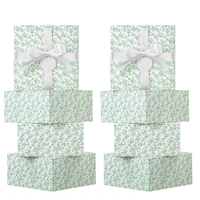 Boîtes cadeaux en papier vert à motifs floraux avec ruban et étiquette, style chinoiserie, boîtes d'emballage robustes pour fleurs, multi-usages