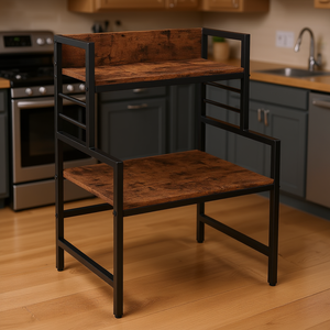 Support de micro-ondes rustique marron à 3 niveaux, structure métallique, rangement de cuisine, étagères autoportantes robustes - Product Image 2