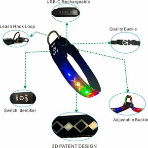 USB Rechargeable LED Luminous Pet <b>Collar</b> RGB Color Solid Pattern Ribbons High-Visibility Adjustable Glow LED Night Safety - Product Image 3