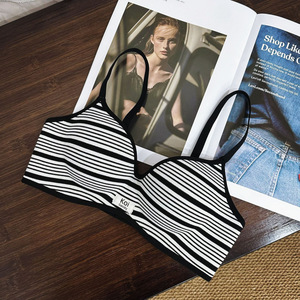 Soutien-gorge sans armatures côtelé rayé, rembourré épais, effet push-up, bretelles fines, pour femme, usage quotidien - Product Image 6