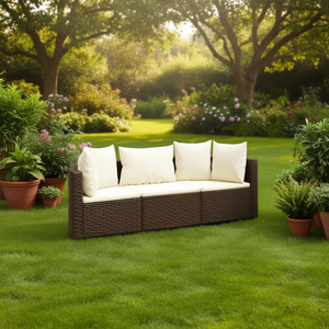 Set di 3 divani da giardino in rattan marrone per il relax all'aperto, design contemporaneo. - Product Image 2