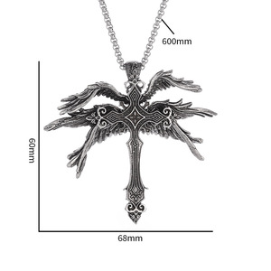 Collana con Pendente Gotico Punk da Uomo, Teschio e Croce Retrò, Gioiello in Lega con <span class=keywords><strong>Ali</strong></span> d'Angelo, Stile Dark Fashion, Collana Statement Vintage, Regalo - Product Image 6