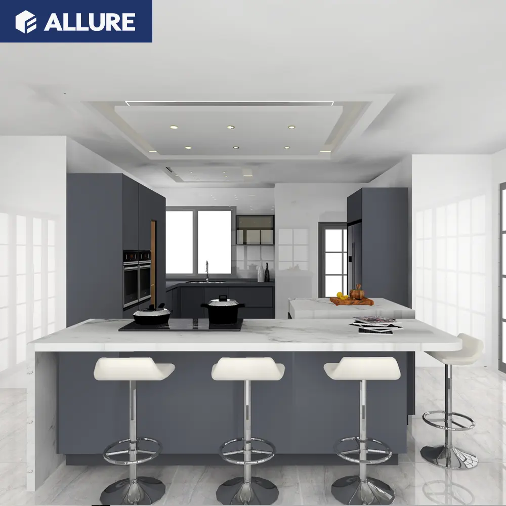 Allure Beijing Tahan Gelap Tanpa Tangan Melamin Selesai Modern Kabinet Dapur Korea