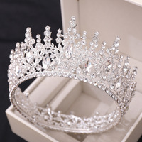 Couronnes de reine personnalisées en alliage d'argent avec cristaux colorés ronds et strass dorés pour mariages et concours de beauté