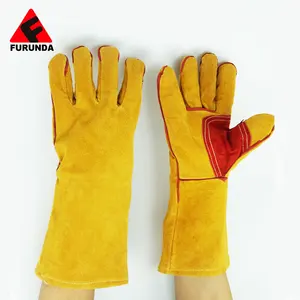 作業用手袋を溶接するための14 "16" 牛スプリットレザー耐火溶接作業用手袋