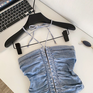 Chemise pour <span class=keywords><strong>fille</strong></span>, mode été 2026, haut court bleu à volants pour adolescentes - Product Image 3