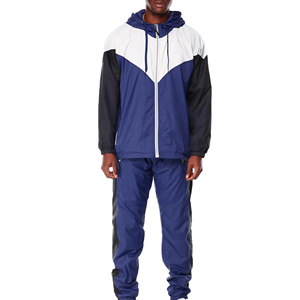 Survêtement technique haut de gamme pour homme en nylon froissé anthracite, coupe-vent à demi-zip et pantalon de survêtement contrastant – Fournisseur de vêtements personnalisés - Product Image 1
