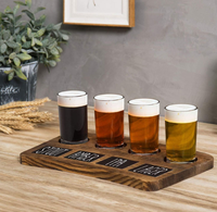 Ensemble de dégustation de bières - Quatre verres à pilsner de 6 oz et plateau de service en bois brun foncé