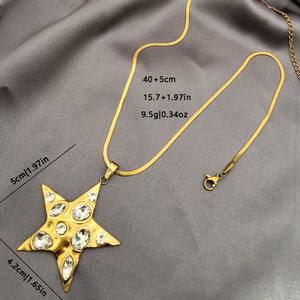 Kalung Liontin Zirkon Bentuk Hati Bintang Salib Berlapis Emas Baru dari Baja Tahan Karat - Product Image 4