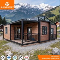Maison préfabriquée extensible moderne pour villa et Airbnb de vacances, montage rapide, hors réseau, avec terrasse, porche et toit en pente