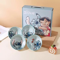 Ensemble de 4 bols en céramique Stitch, imprimés de dessins animés, en porcelaine, pour riz et salade, compatibles micro-ondes, vaisselle pour enfants, coffret cadeau