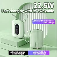 2026 Mini Power Bank Portable 22,5W avec Double Câble Intégré et Cordon, Charge Rapide, Affichage Numérique, 10000mAh, Excellent Chargeur