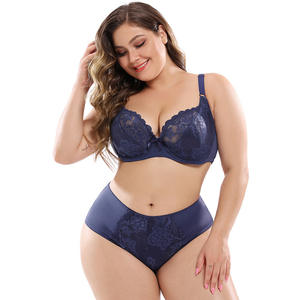 Ensemble de lingerie sexy pour femmes grande taille SMOOTH, ultra-fin, en dentelle, pour tous les jours, soutien-gorge à coupe haute, soutien-gorge à bonnet plein, culotte, taille <span class=keywords><strong>E</strong></span> - Product Image 2