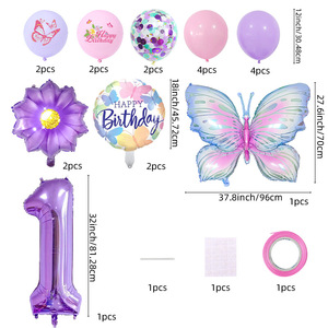 Bướm Hoa Sinh Nhật Bóng Set-Màu Tím Màu Hồng Chúc Mừng Sinh Nhật Bóng Bay Cho Cô Gái Sinh Nhật Đầu Tiên Đảng Trang Trí - Product Image 2