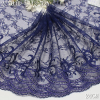 Dentelle brodée en tulle violet de 24 cm, garniture douce et brillante avec fil métallique floral, broderie en maille pour la confection de lingerie haut de gamme et de soutiens-gorge