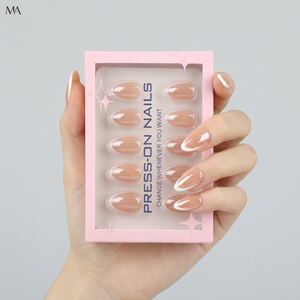 <span class=keywords><strong>Uñas</strong></span> Artificiales de Alta Calidad, 30 Piezas, Estilo Francés, Forma Almendrada Corta, Perladas, <span class=keywords><strong>Uñas</strong></span> Postizas con Empaque Personalizado de Marca - Product Image 1