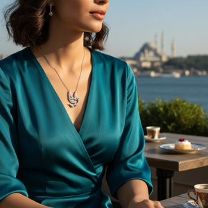 Clair Zircon Pierre Forme Oiseau Conception Charme Pendentif Turc À La Main En Gros 925 Bijoux En Argent Sterling - Product Image 3