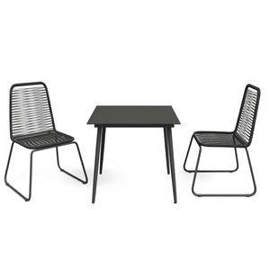 Set da Pranzo Compatto in Rattan PVC Nero per 2 Persone, Arredamento da Giardino Moderno con Struttura in Metallo - Product Image 1