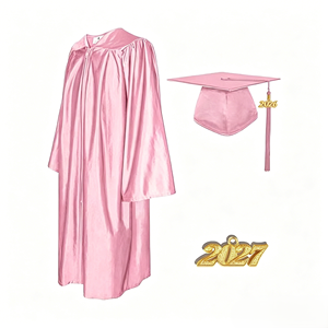 Ensemble de toque et robe de graduation rose brillante avec pompon et breloque Année 2026 pour la cérémonie de remise des diplômes du collège, du lycée et de l'université - Product Image 1