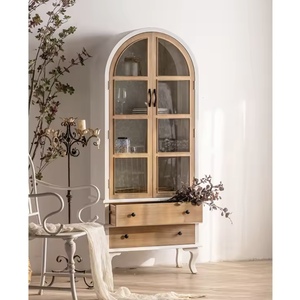 <span class=keywords><strong>Buffet</strong></span> console d'entrée/commode de cuisine en bois brun antique avec portes vitrées et tiroirs de rangement pour salon, couloir, entrée - Fabrication OEM - Product Image 2