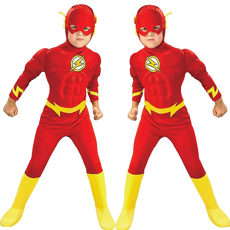 Cool Adults Kids Boys Comic Fantasia Superhero Halloween Carnival Party Outfit Cosplay the Flash Man Children's Costumes Suit