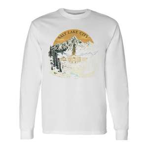 Camiseta de manga larga con diseño de paisaje urbano retro de Salt Lake City Utah Sunset Skyline - Product Image 1