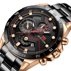 Montre sport pour homme tendance, cadran noir or rose, chronographe, bracelet en acier inoxydable avec calendrier, pour un usage décontracté - Product Image 3