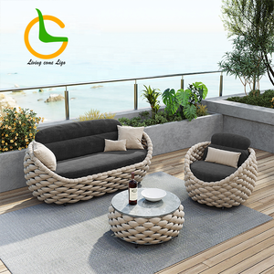 طقم حديقة حديث لفناء الفيلا، إطار معدني من الألومنيوم، وسادة قماش مقاومة للماء، أثاث خارجي، أطقم حديقة بحبال - Product Image 2